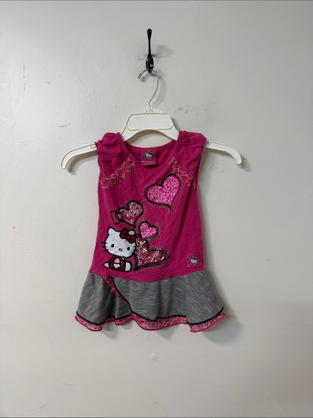 Hello Kitty Hot Pink Tank with Gray Ruffle Hem and Heart Motif 2013